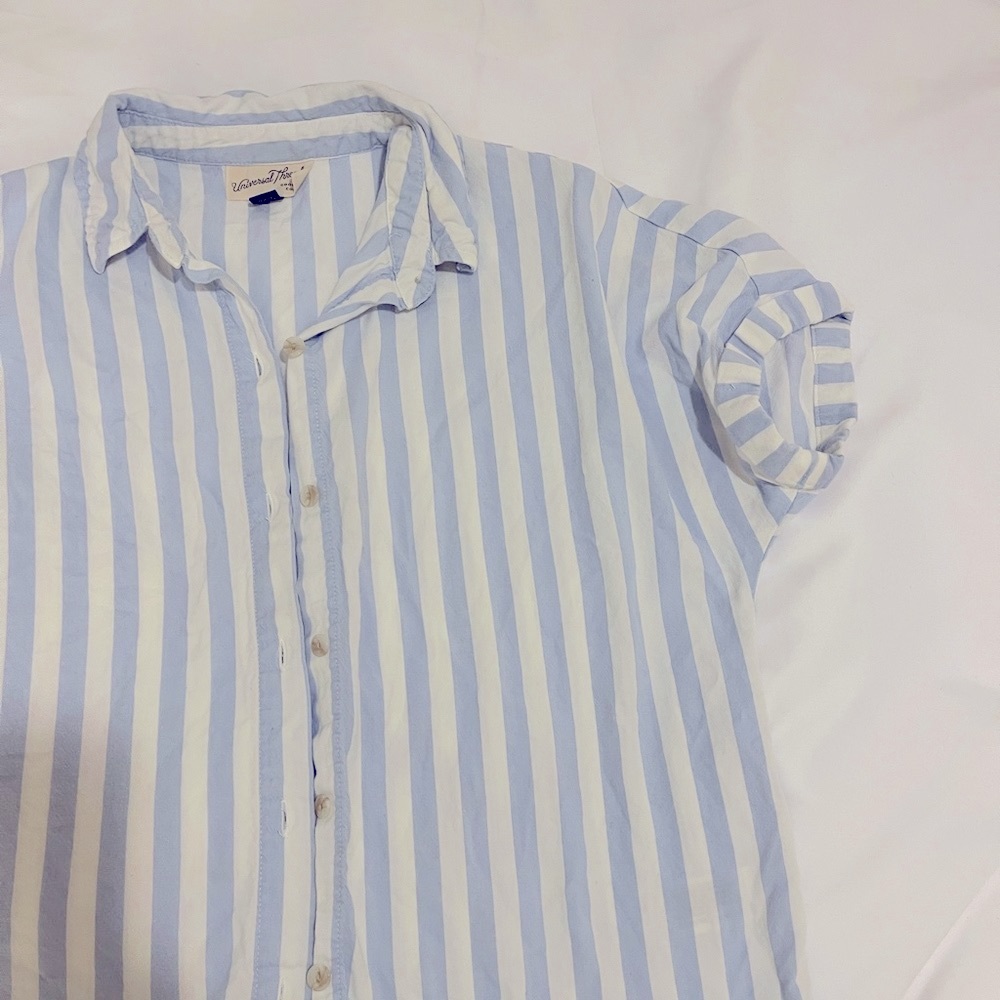 Pale blue striped solid cotton button down - Picture 4 of 6